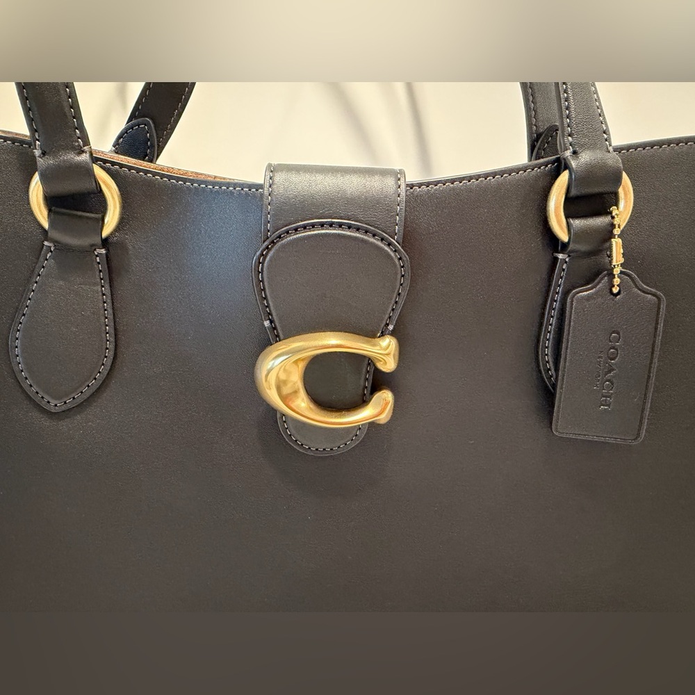 NWT Coach Theo Black Leather Tote Bag - Picture 5 of 16